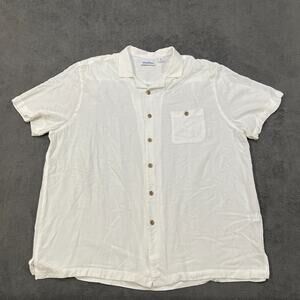 Caribbean White Button-Down Cuban Collared Casual Short Sleeve Shirt Men Sz XXL